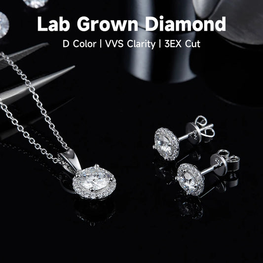 Classic Diamond Jewelry 925 Sterling Silver 1CT High Quality Lab Grown Diamond Pendant Stud Earrings Anniversary Gift for Wife