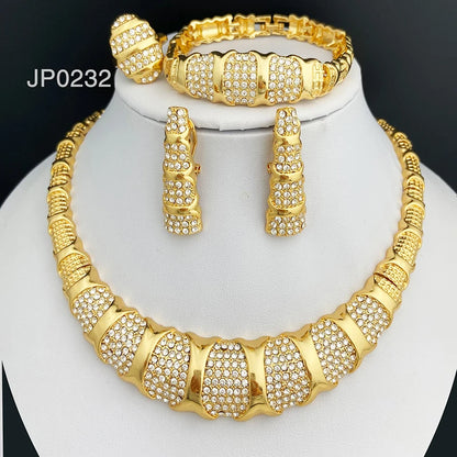 Conjunto de joyas de Dubái para mujer, collar, pendientes, pulsera y anillo de lujo chapados en oro de 18 quilates, joyería para bodas y fiestas de tendencia