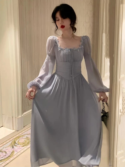 Robe de soirée mi-longue élégante pour femme, tenue de soirée, style princesse française, slim, bandage, manches longues, vêtements coréens de printemps