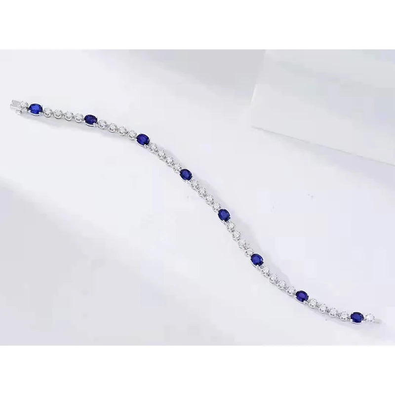 Pulseras de oro de 18 quilates con zafiro de 3,6 quilates y diamantes naturales de 1,2 quilates para mujer, regalo de boda, joyería fina de oro de 18 quilates