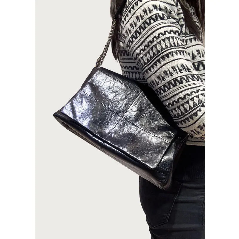 Bolso de mujer de piel auténtica, versión coreana, bolso de mano de moda, bolso de hombro tipo bandolera, bolso de cadena para mujer