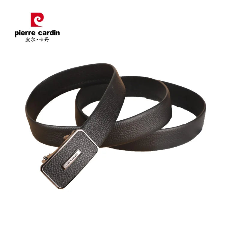 Ceintures en cuir véritable Pierre Cardin pour hommes, ceinture à boucle automatique, ceinture noire