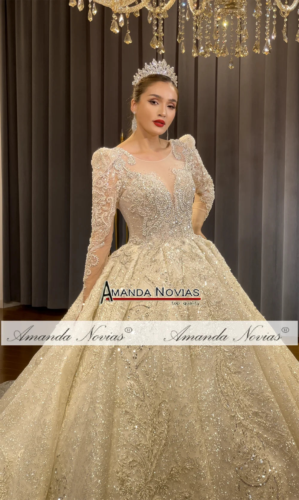 Amanda Novias  Champagne Luxury Lace Wedding Dress NS4762 Custom Order