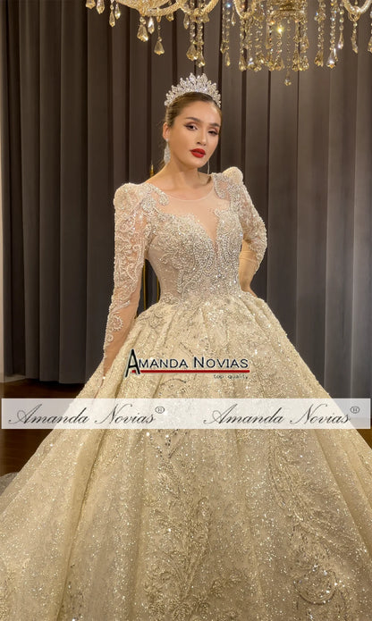 Vestido de novia de encaje de lujo color champán de Amanda Novias NS4762 Pedido personalizado