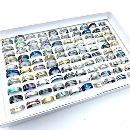 100pcs Men Women Rings Stainless Steel Fashion Trendy Jewelry Set Party Gifts Wholesale Lot Variety of Styles