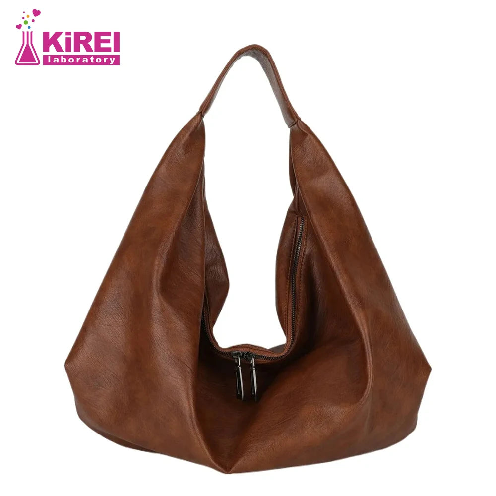 Bolso de mano retro para mujer, bolso de hombro de gran volumen debajo del brazo, bolso de mano de cuero PU suave simple y elegante para uso diario