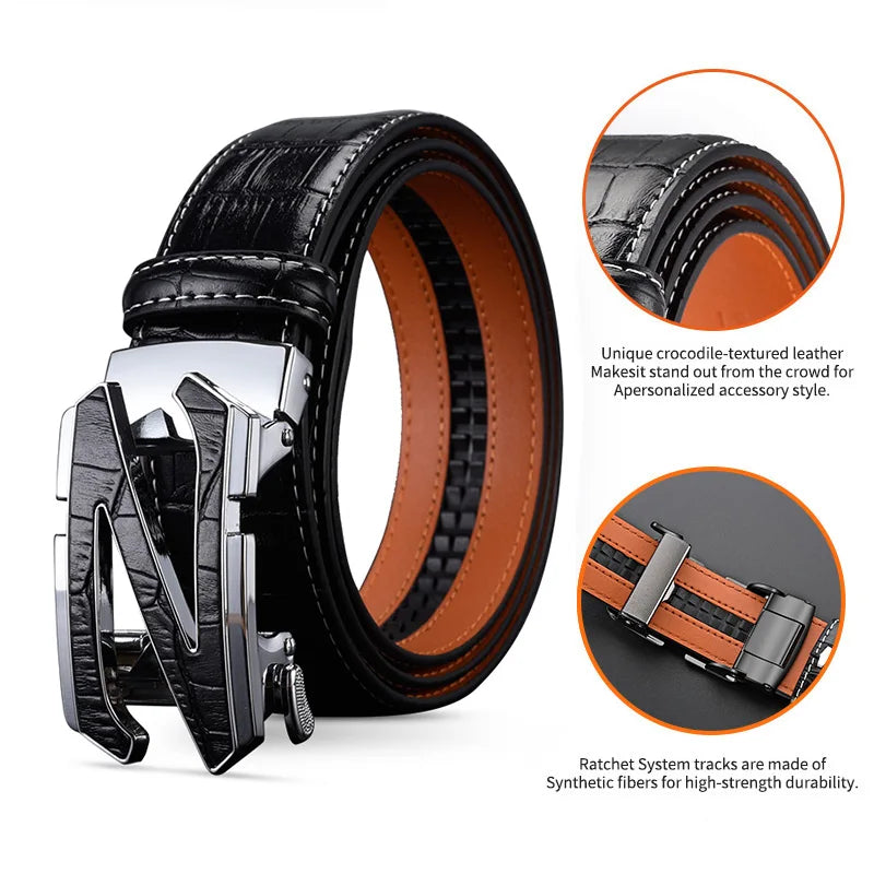 HCDW Brand belt for men's Automatic genuine leather Brown trouser belts male Work Black Fashion Luxury designer Golf belt man