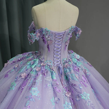 Vestido de fiesta de princesa con escote corazón 2024, vestidos de quinceañera con cuentas y cuentas, vestidos de fiesta de celebridades con flores en 3D, vestidos de 15 años DY6762