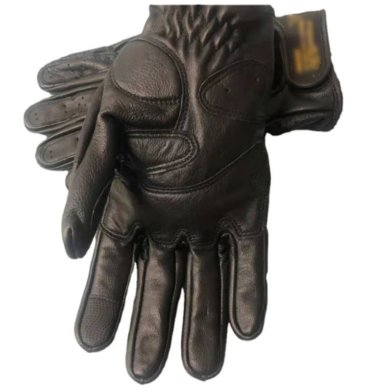 Guantes de motocicleta de cuero transpirable de piel de oveja retro, guantes de carreras, guantes de motocross de invierno y verano para hombres, guantes de dedo completo o medio dedo