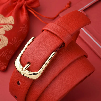 Ceintures en cuir véritable pour femmes Pierre Cardin Ceinture à boucle aiguille pour femmes Ceinture rouge