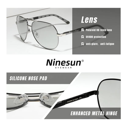 Gafas de sol polarizadas fotocromáticas de aluminio Ninesun para hombre, gafas de sol clásicas de marca con revestimiento de lentes, gafas de conducción para mujer