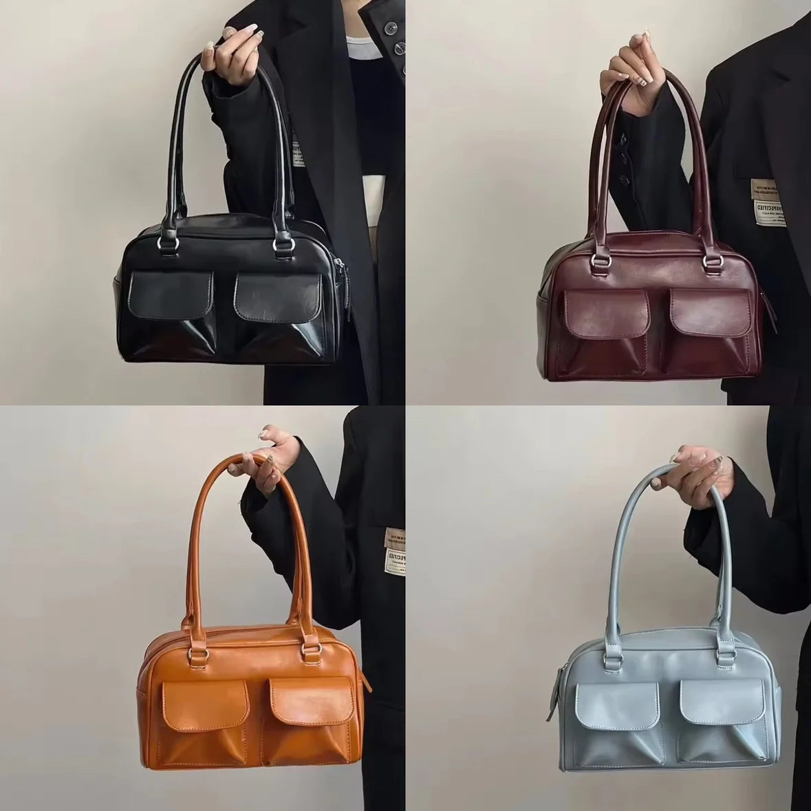 Bolsos de hombro vintage para mujer, de negocios, sencillos, de piel sintética, para ir al trabajo, para debajo del brazo, color burdeos, grandes