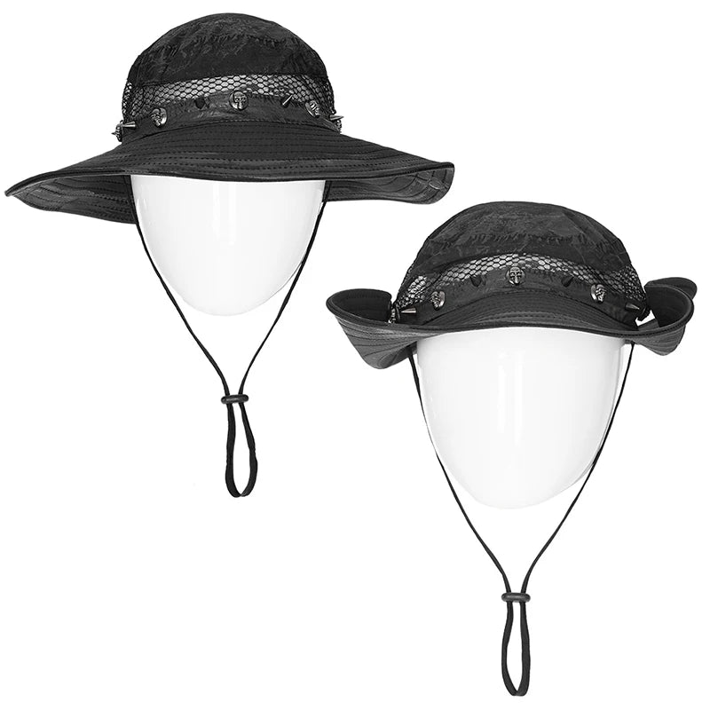 PUNK RAVE Chapeau de style post-apocalyptique pour homme en maille respirante décadente pouvant plier le bord Casquettes décontractées pour hommes Chapeaux de soleil