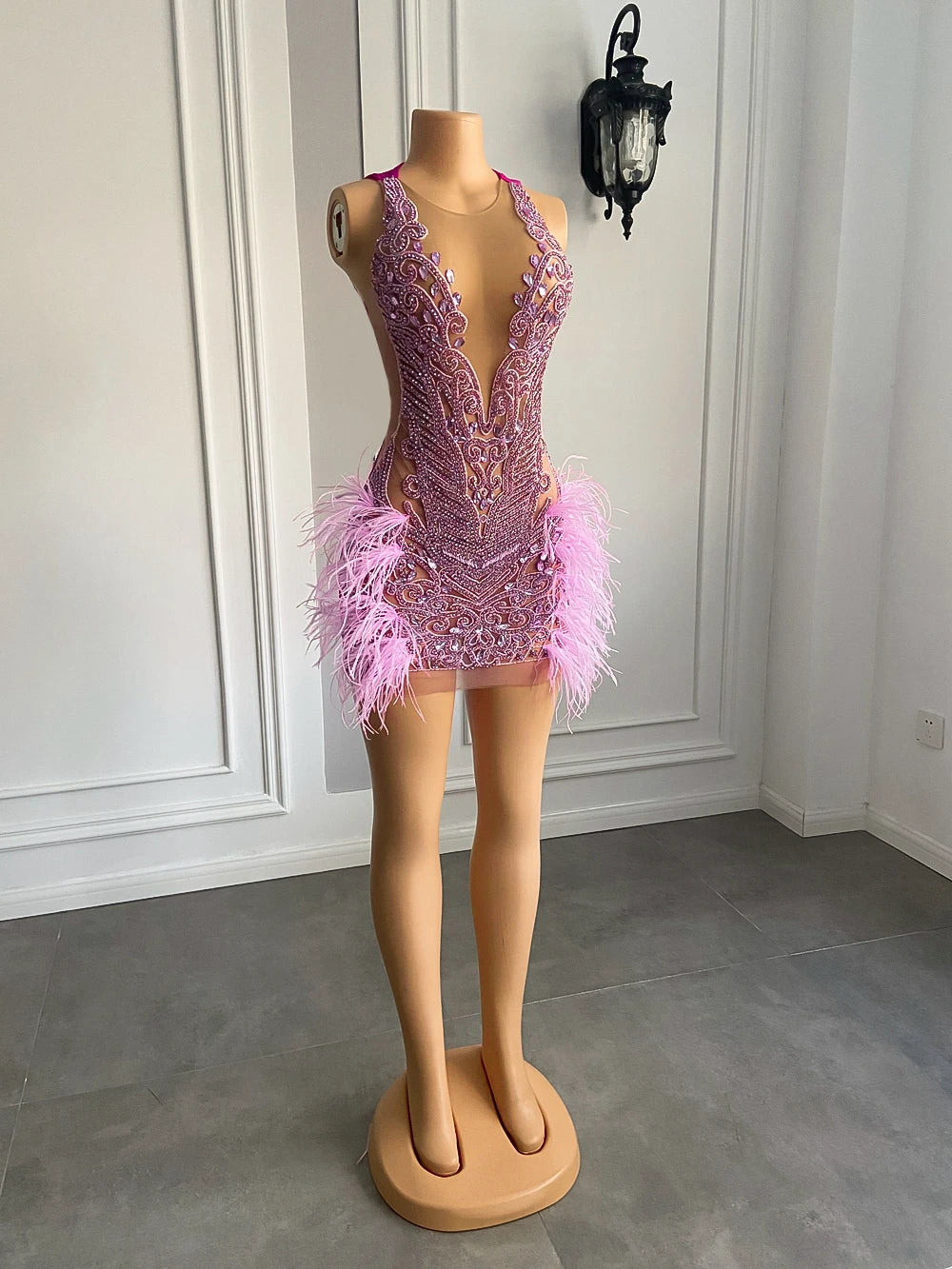 Pink Rhinestone Short Prom Dresses 2023 For African Black Girls Birthday Cocktail Exclusive Beads Diamond Women Party Gowns