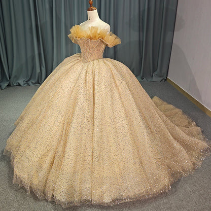 Robes de soirée de célébrités dorées de luxe pour femmes, robes de soirée de bal, robes de gala pour événements spéciaux, robes de Quinceanera 2024