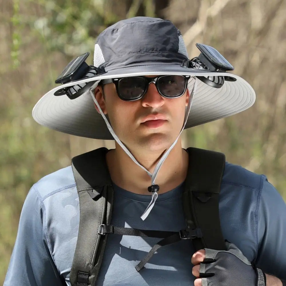 Chapeau de soleil à 2 ventilateurs solaires avec ventilateur solaire respirant, recharge USB, chapeau de soleil à large bord, réglable, étanche, double mode, casquette de ventilateur pour femmes