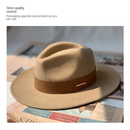 Nuevo sombrero de copa de lana plana para otoño e invierno, sombrero unisex de ala ancha, moda clásica, diversos estilos, sombrero ajustable, circunferencia del sombrero, sombrero grande