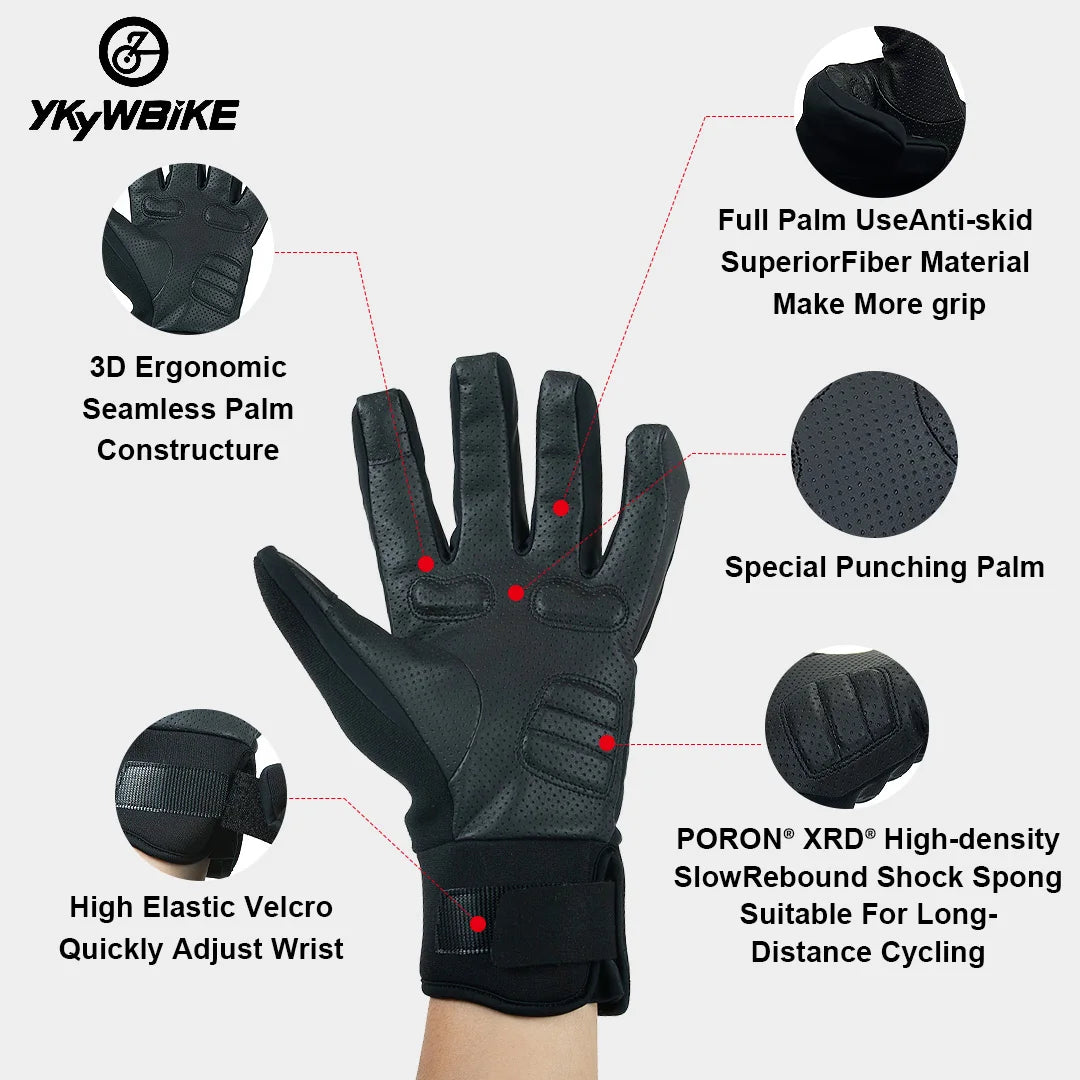 YKYWBIKE Cycling  Gloves men Winter Thermal Fleece Full Finger Waterproof Windproof  Bicycle Mittens for Pads Touch Screen