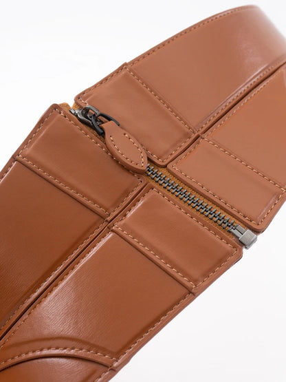 Rococo style waist shaping zipper waist seal cowhide women's retro elastic wide belt genuine leather light brown color