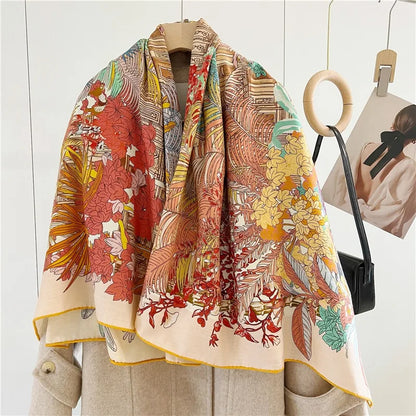 2 Sides Wool Blanket Scarf Shawl Echarpe 2023 Women Autumn Winter Warm Scarves Wraps Foulard 130*130cm