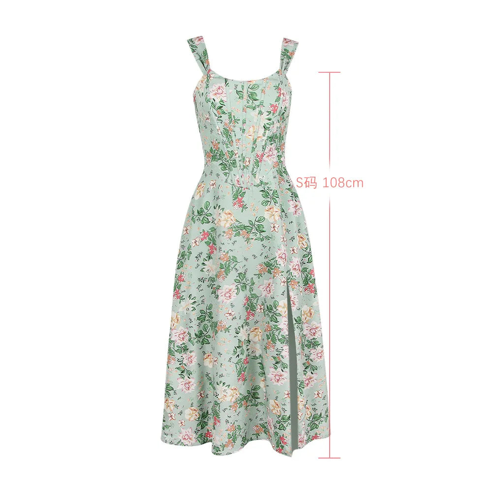 Robe d'été Suninheart pour femme 2023 - Robe verte à lacets et imprimé floral - Élégante avec armatures - Robe de soirée décontractée - Haute qualité