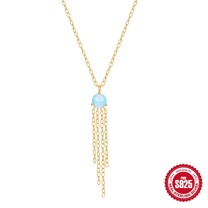 Aide 925 Sterling Silver Opal With Long Tassel Chain Pendant Necklace For Women High Quality K Gold Collar Elegant Fine Jewelry