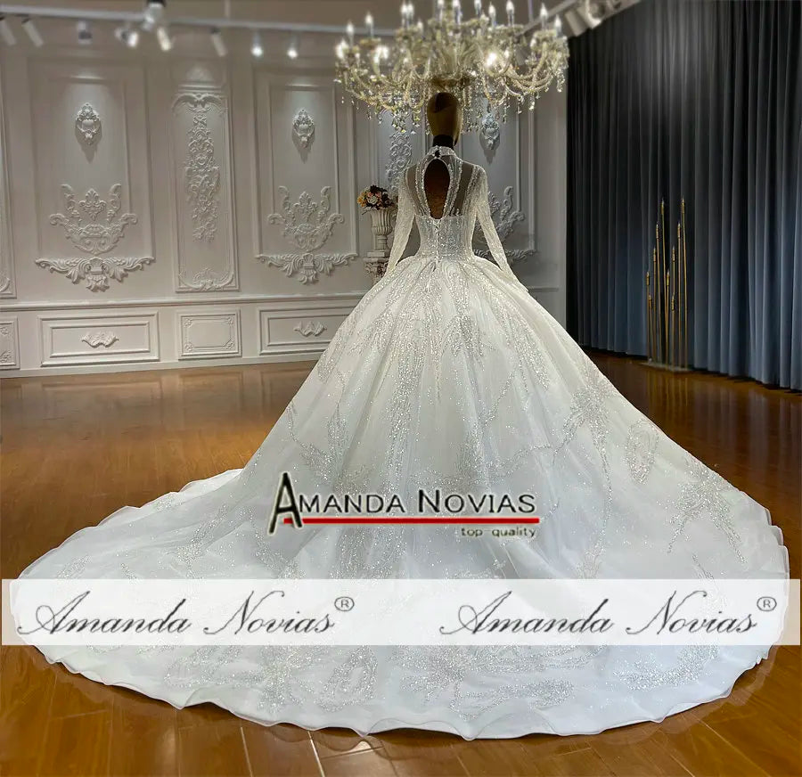 NS4684 HIgh Neckline Ball Gown Bridal Dress Amanda Novias