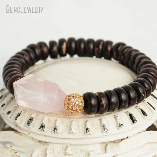 10pcs Beach Summer Beaded Stacking Bracelet Coconut Chunk Rose Quartz Women Unique Accessory Statement Chakra Jewelry