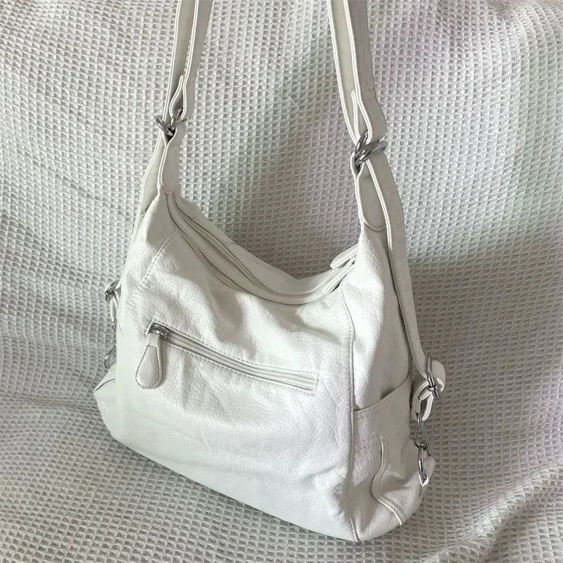 Xiuya Y2k Sac à bandoulière de grande capacité en cuir PU blanc Sac à main croisé Style américain Punk Goth Mode Sac à main de créateur simple