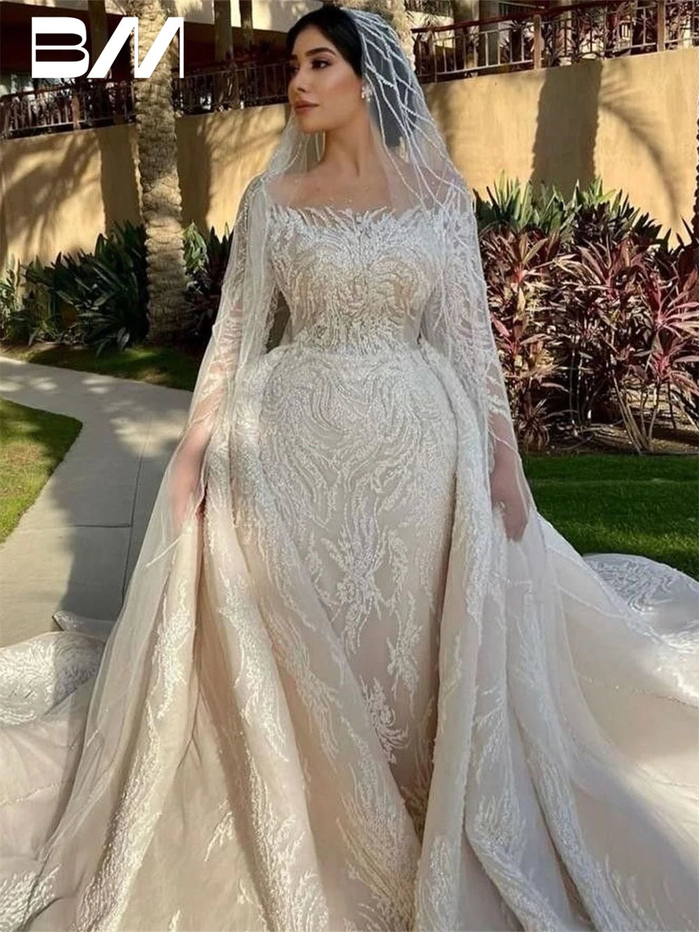 Illusion Long Sleeve Wedding Gown Beaded Mermaid Bride Dresses For Women 2024 Luxury Sequins Wedding Dress  Vestidos De Novia