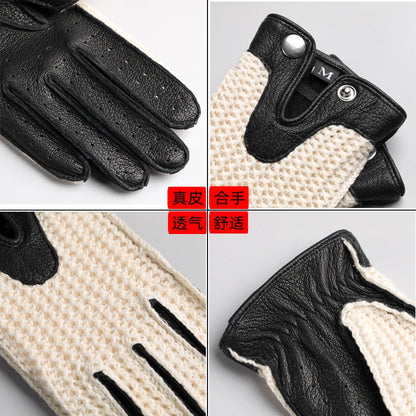 Gants de moto rétro Harley pour hommes et femmes, en peau de mouton, pour conducteurs de locomotive, conduite en maille tricotée, écran tactile, cuir respirant