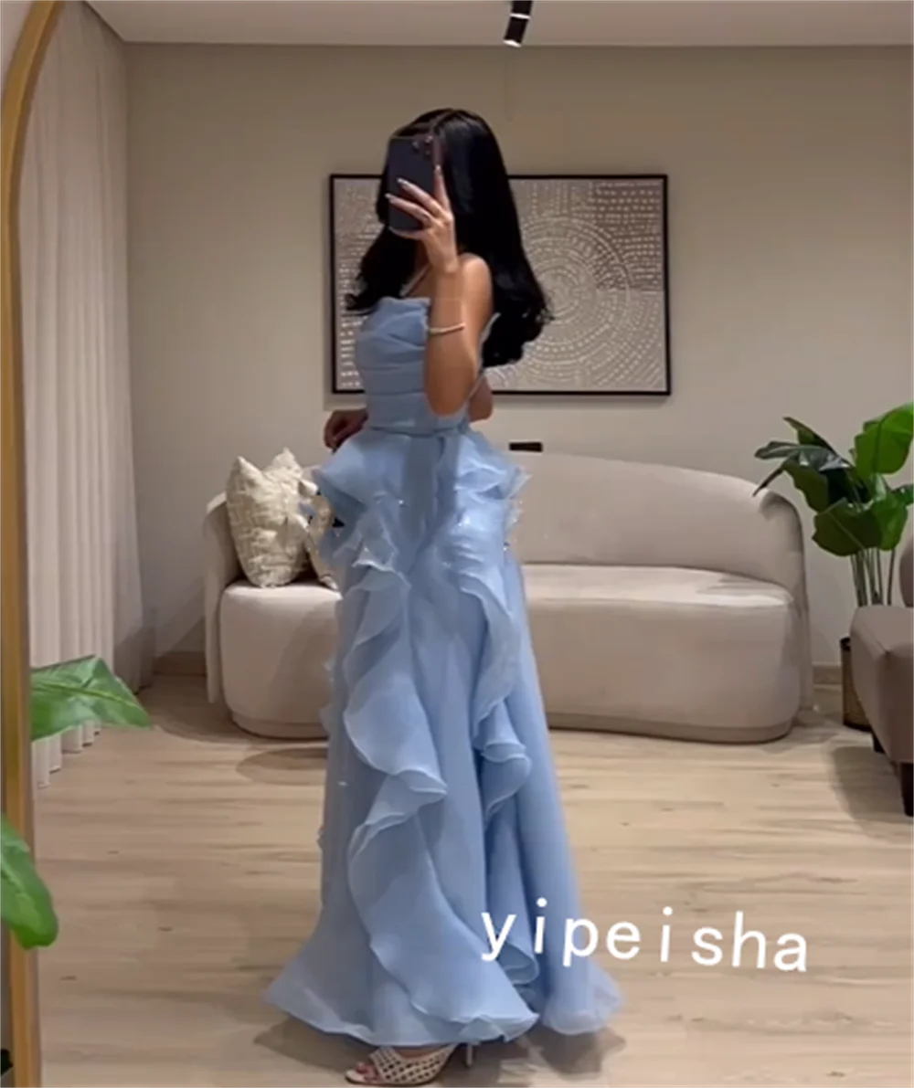 Vestidos de fiesta de boda en crepé con capas, corte A, sin tirantes, a medida, para ocasiones especiales, hasta el suelo, de Arabia Saudita