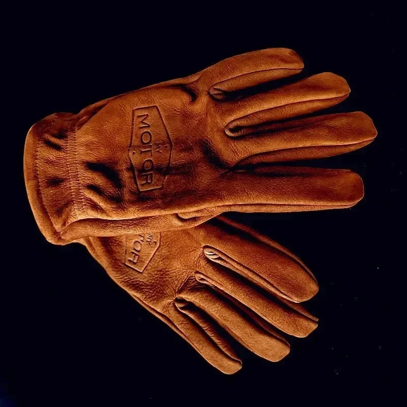 Gants de moto rétro en cuir véritable, protection complète des doigts et des articulations, équipement de course pour hommes et femmes