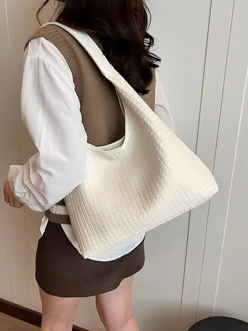 CGCBAG Vintage Weaving Designer Luxury Women Tote Bag Simple Solid Lage Capacity Shoulder Bag Quality PU Leather Female Handbags