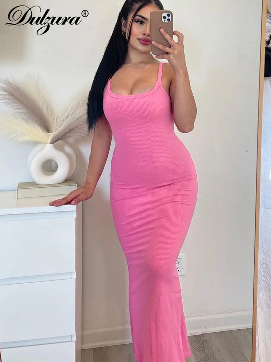 Robe longue Dulzura solide sans manches côtelée pure 2024 sexy streetwear vente en gros livraison directe vêtements pour femmes fête d'anniversaire