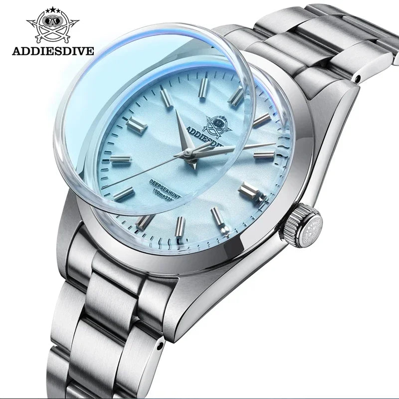 ADDIESDIVE Vente chaude AD2030 Montre à quartz Simple 10Bar Montre-bracelet de plongée en acier Bulle Miroir Pot Couvercle Verre Sports 36mm Hommes Montres