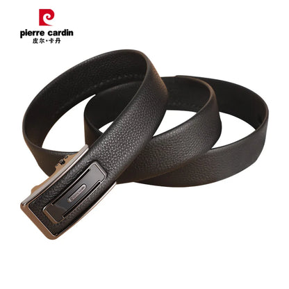 Ceintures en cuir véritable Pierre Cardin pour hommes, ceinture à boucle automatique, ceinture noire