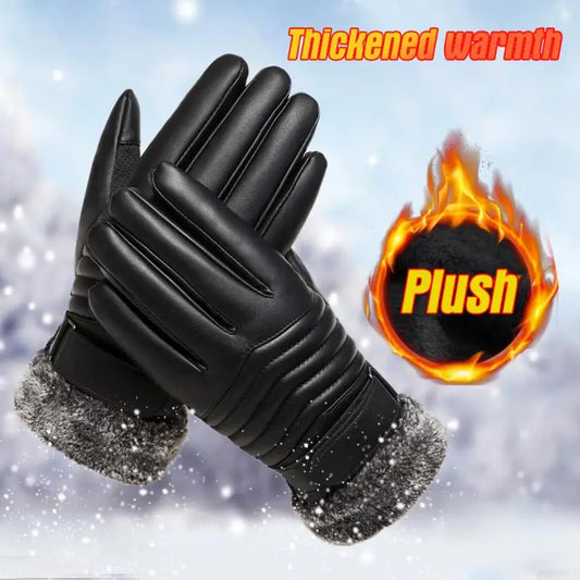 10/5/3/1pcs Leather Gloves Men's Autumn And Winter Plus Velvet Warm Touch Screen Outdoor Sports Riding Windproof Anti-cold Plus