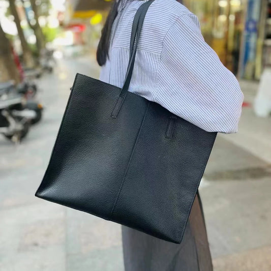 Genuine Leather Tote Bag Large Capacity Shopping Bag Top Layer Cowhide Soft Square Partition Texturous Original Women's Shoulder