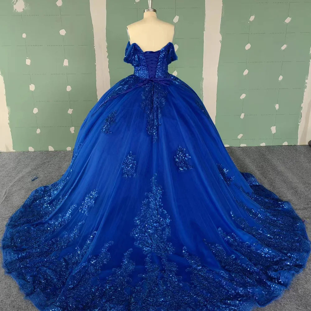 Sapphire Blue Elegant Quinceanera Dress Sweet Girl Appliques Beading Princess Ball Gown Birthday Party Prom Dresses Wc019