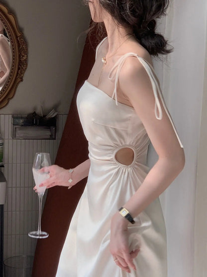 Vestido elegante de satén midi con tirantes finos para mujer, vestido de verano para boda, noche, cumpleaños, fiesta, sin espalda, para fiesta de graduación, nuevo