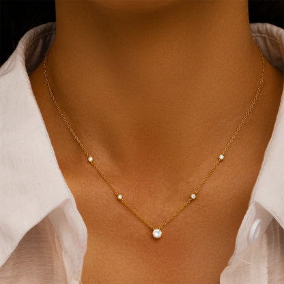 Collar con colgante de estrella y luna de Aide, cadena de oro de doble K en plata de ley 925 para mujer, elegante joyería fina, regalo de fiesta