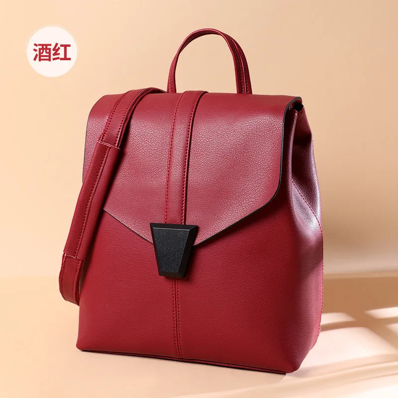 Sac à dos carré vertical en cuir pour femme 2022, nouveau sac à dos polyvalent à la mode, sac d'école pour femme en cuir de vache de haute qualité, sac décontracté