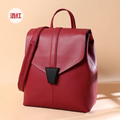 Vertical Square Leather Backpack Women 2022 New Fashion Versatile Backpack High-quality Cowhide Women's School Bag Casual Bag