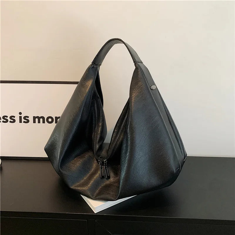 Bolso de mano retro para mujer, bolso de hombro de gran volumen debajo del brazo, bolso de mano de cuero PU suave simple y elegante para uso diario