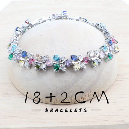 Conjuntos de joyas para novias, plata 925, flores de colores, pulseras de circonitas, pendientes, anillos, colgantes, collar de boda, conjunto de joyas para mujeres