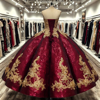 Robe de Quinceanera à paillettes bordeaux, robe de bal, robe de fête d'anniversaire, robe de princesse, Wc026