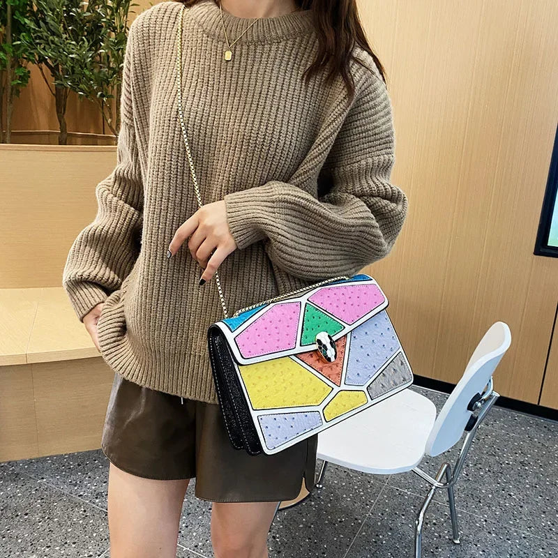 Bolso pequeño cuadrado para mujer, nuevo y popular, estilo retro, mini bolso de mano con contraste de color, estilo literario, bandolera para mujer