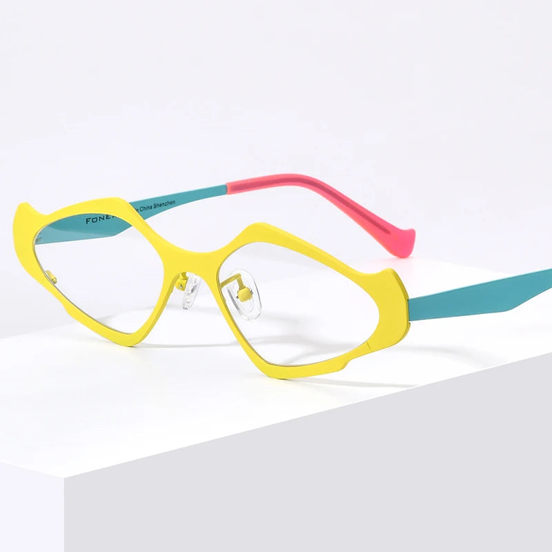 FONEX Monture de lunettes en titane pur pour femmes et hommes, nouvelle collection 2024, lunettes colorées rétro œil de chat, lunettes F85811