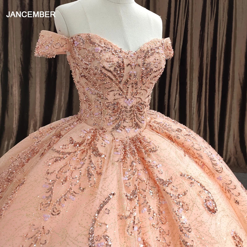 Robe de Quinceanera élégante orange en forme de cœur sans manches avec paillettes et perles